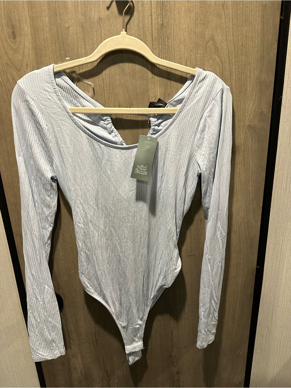 Wild Fable Blue Ribbed Ruched Cutout Long Sleeve Bodysuit Size M NWT